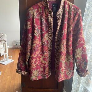 Women's Burgundy Floral with Animal Print Blazer by M.D.L. New York
